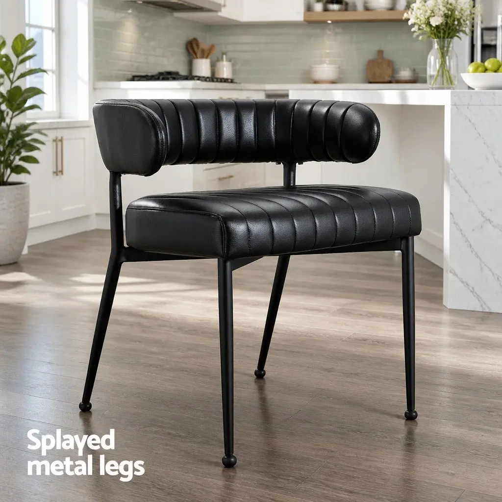 Dining Chairs Set of 4 Black PU Leather Armchair Padded Seat Metal Frame