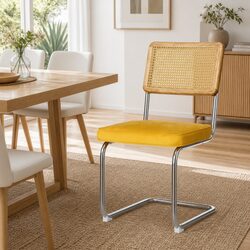 Enhance Your Dining Area with 2 Velvet Rattan Back Chairs