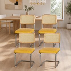 Set of 4 Velvet Dining Chairs in Yellow for a Modern Look