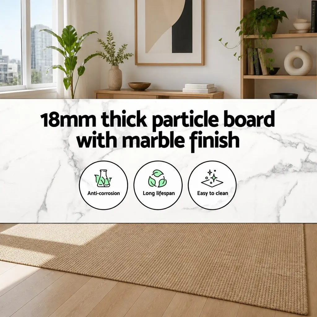 Round Dining Table 110CM Marble Effect Particle Board Metal Legs Industrial Style