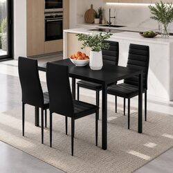 Dining Set 5 Piece Black Table and 4 Chairs Modern Contemporary Kitchen
