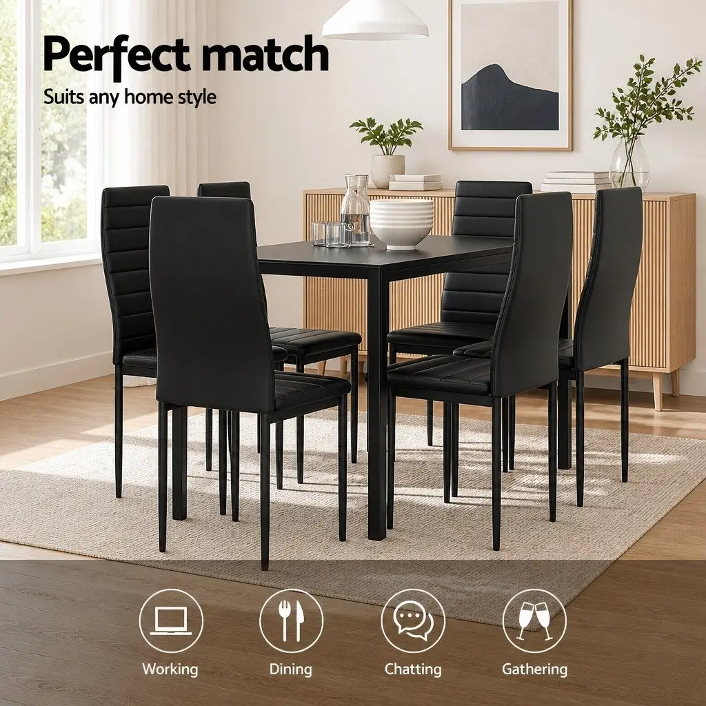 7 Piece Dining Set Rectangular Table and 6 Chairs Kitchen Dining Room Furniture