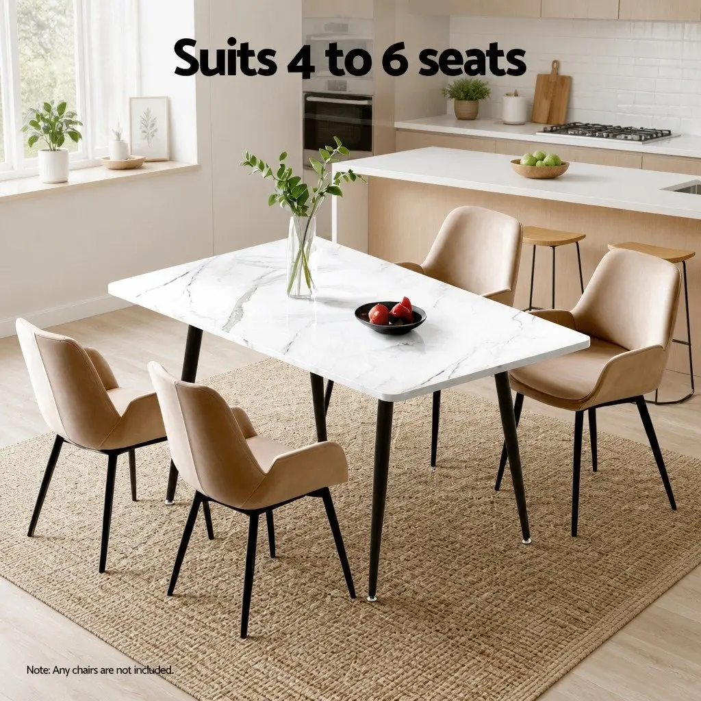 Dining Table 1.5M Marble Effect White Grey Sturdy Metal Legs Seats 4-6 People