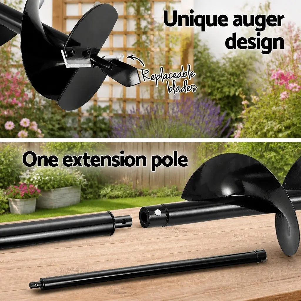 Post Hole Digger 200mm Petrol Auger Drill 63cc Engine Extension Bits Tools