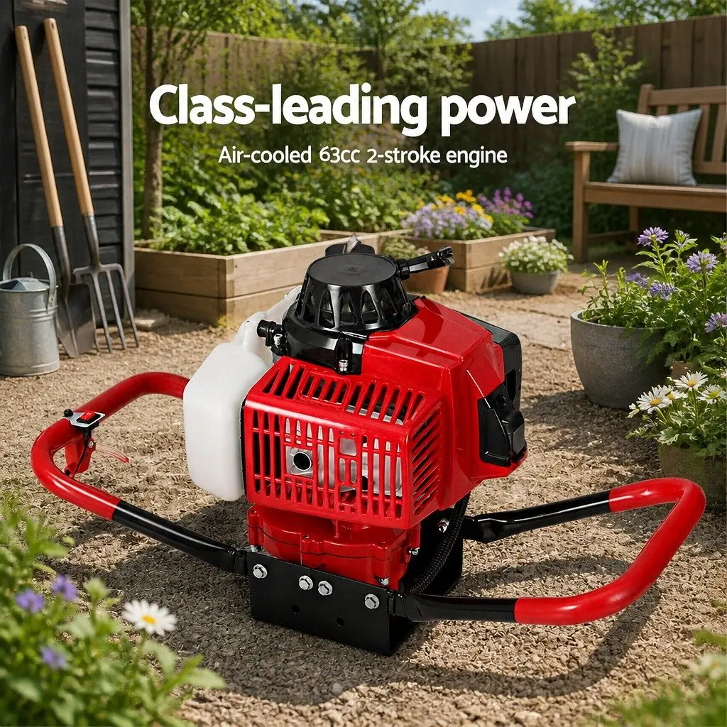 Post Hole Digger 63cc Petrol Engine 2-Stroke Auger with Extension Kit for Outdoor Digging