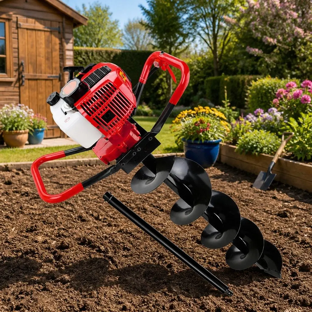 Post Hole Digger 200mm Petrol Powered Auger Drill with Extension for One or Two Person Operation