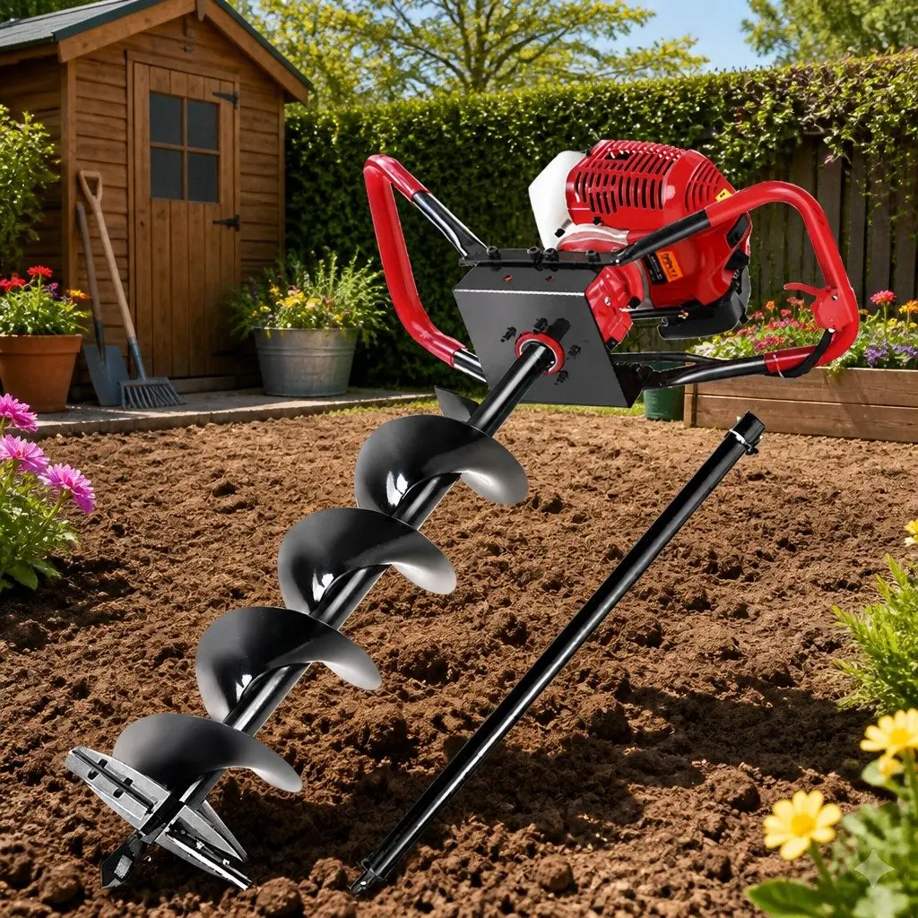 Post Hole Digger 200mm Petrol Powered Auger Drill with Extension for One or Two Person Operation
