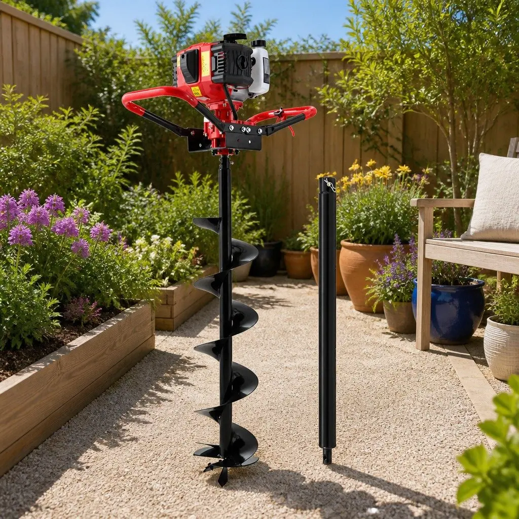 Post Hole Digger 200mm 65cc Heavy-duty Petrol Auger with Anti-vibration Handle and Recoil Start