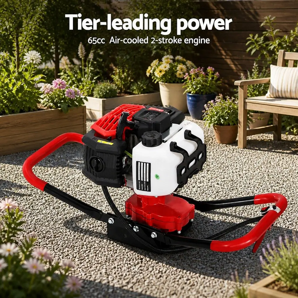 Post Hole Digger 200mm 65cc Heavy-duty Petrol Auger with Anti-vibration Handle and Recoil Start