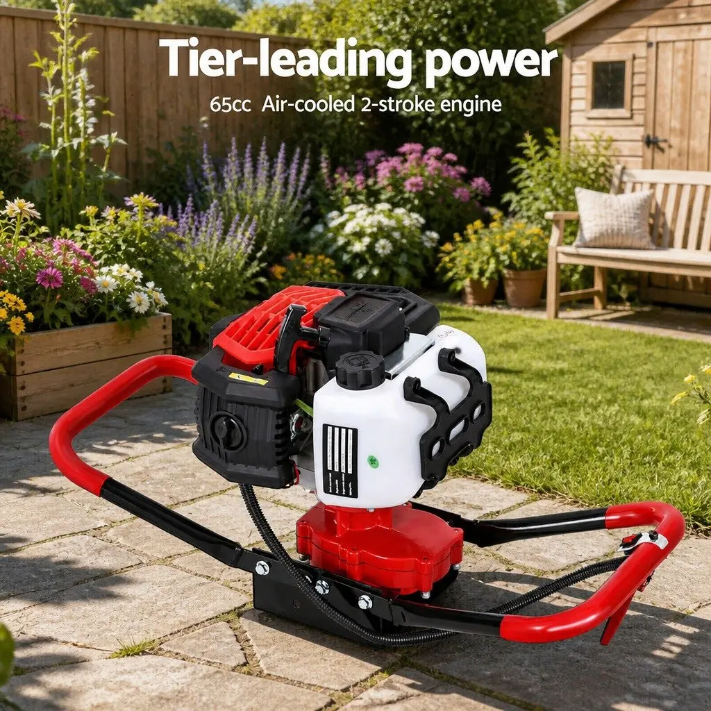 Post Hole Digger 300mm Heavy Duty Steel Auger with 65cc Engine and Anti-Vibration Handle