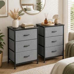 Chest of Drawers Set of 2 Storage Dresser 3 Drawer Bedroom Tallboy Black