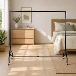 Metal Clothes Rack Garment Display Rail 6FT Coat Stand with Wheels Black