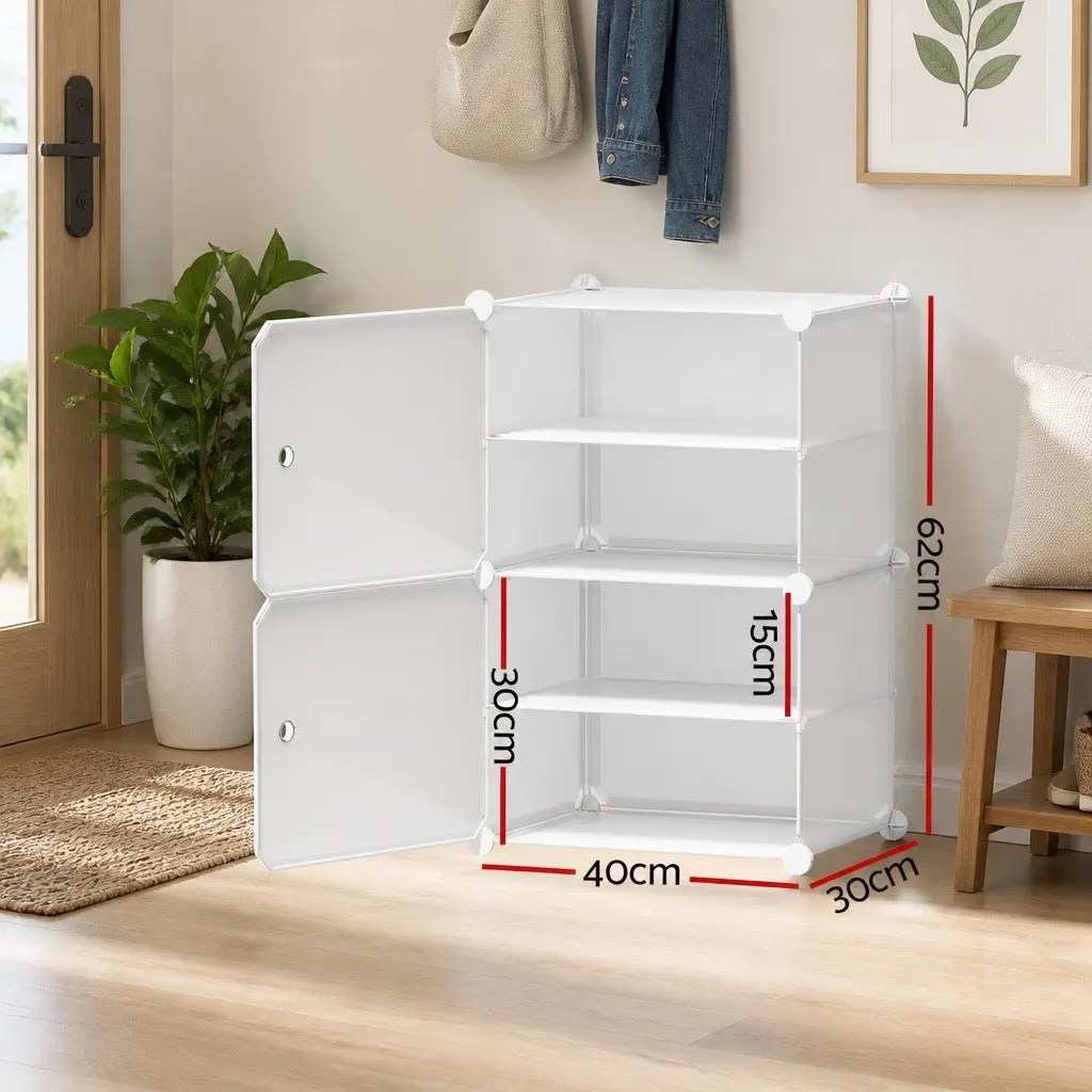 Shoe Rack Storage Cube Stackable Set of 2 White Organizer Cabinet