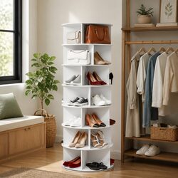 7 Tier 360° Rotating Shoe Rack Storage Display Shelf White Organiser Cabinet