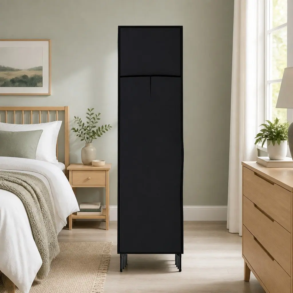 Portable Clothes Organizer Wardrobe Black 124x42x173cm Sturdy Fabric with Zipper Shelves and Hanging Rods