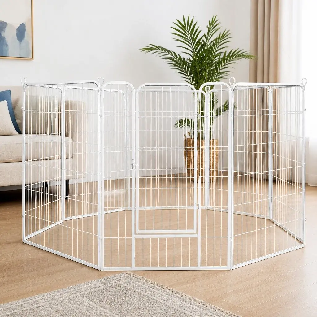 Pet Dog Playpen 8 Panel Foldable Portable Enclosure with Step Through Door