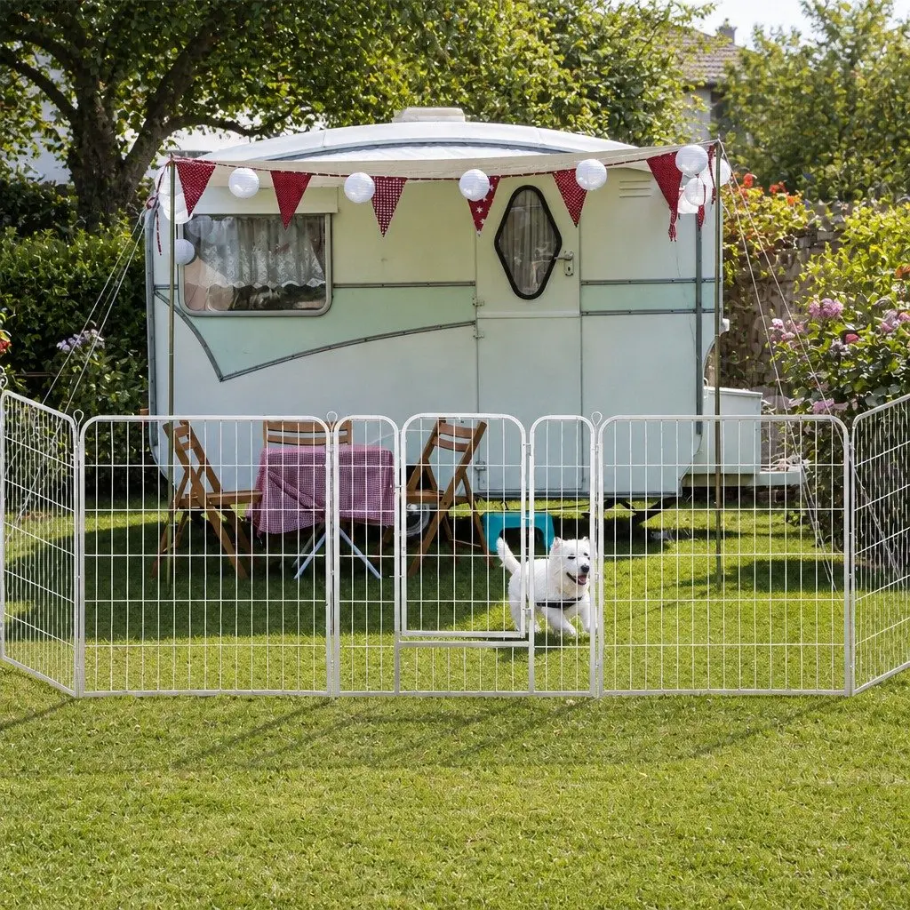 Pet Dog Playpen 8 Panel Foldable Portable Enclosure with Step Through Door