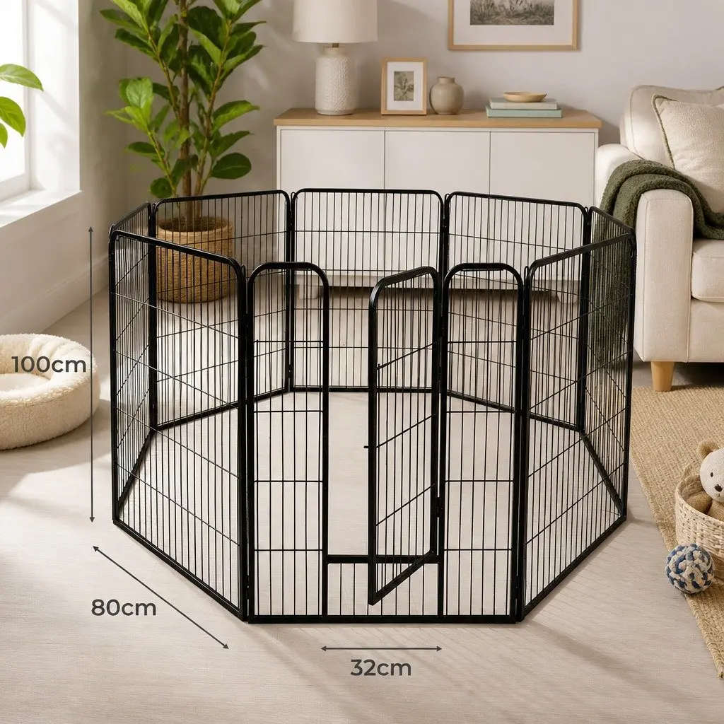 8 Panel Pet Dog Playpen Foldable Portable Black
