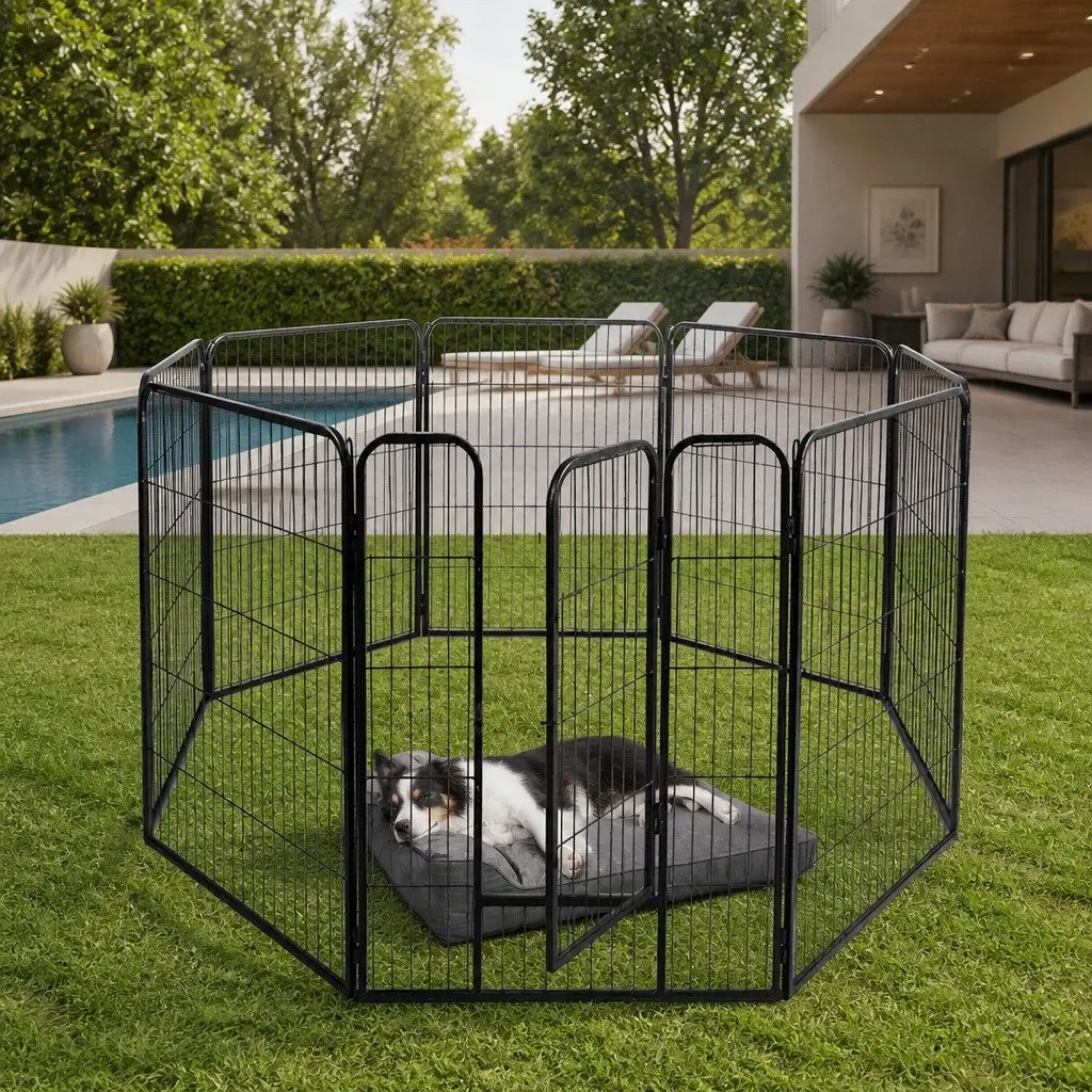 8 Panel Pet Dog Playpen Foldable Portable Black