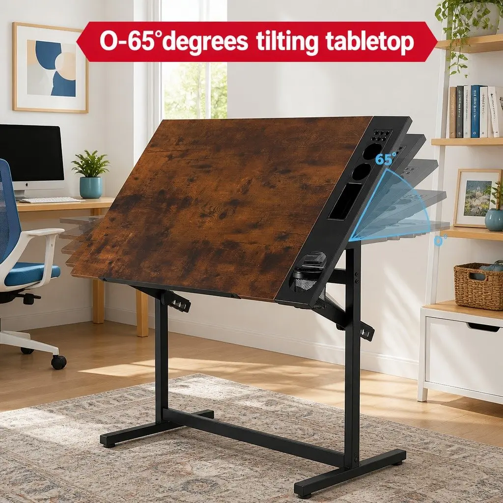 Adjustable Drafting Table MDF Tabletop Removable Tray Workspace