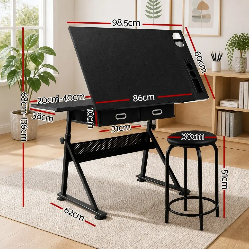 Drawing Desk Stool Set Adjustable Tilt Height Black Studio