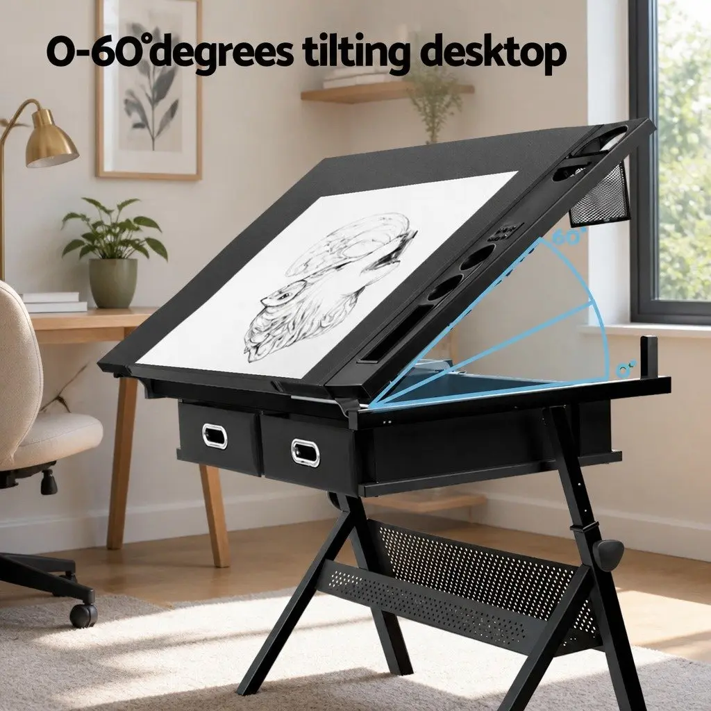 Drawing Desk Stool Set Adjustable Tilt Height Black Studio