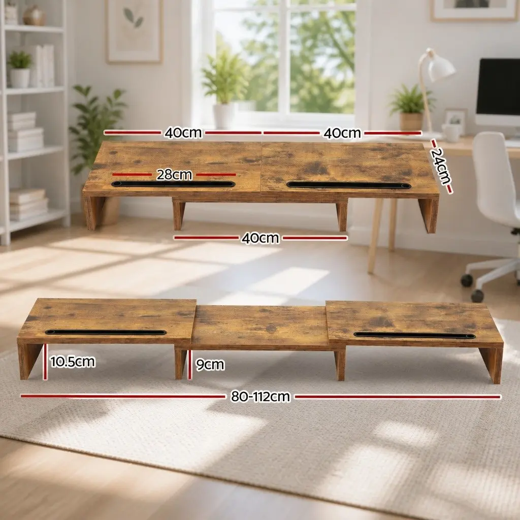 Dual Monitor Stand Riser Brown Rotating Top Tablet Slot Storage