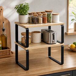 Pine Wood Metal Rack Organizer Set for Your Kitchen
