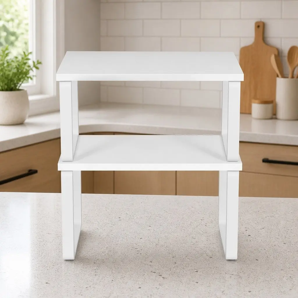 White Kitchen Storage Shelves Rack Organiser Cabinet Set of 2 Cupboard Display