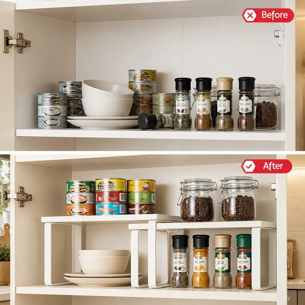 White Kitchen Storage Shelves Rack Organiser Cabinet Set of 2 Cupboard Display