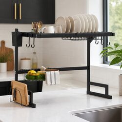 Dish Drying Rack 2 Tier Over Sink Kitchen Organiser Storage Drainer Black