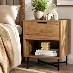 Bedside Table with Drawers Side Table Shelf Storage Nightstand Rustic Oak