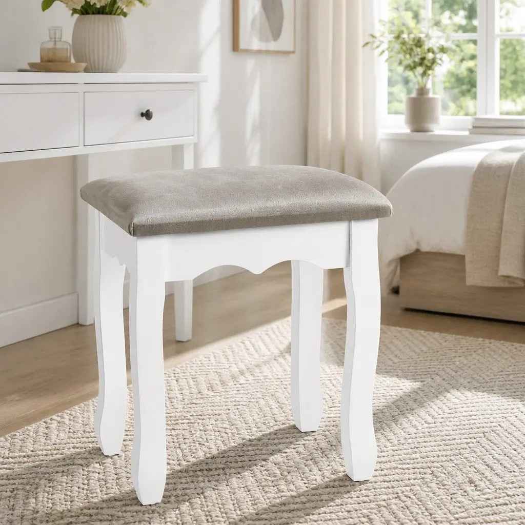 Dressing Table Stool French Provincial Design Velvet Grey Bedroom Furniture