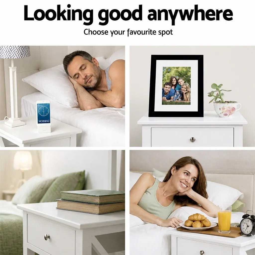 Bedside Table with Drawer and Shelf White Storage Nightstand Bedroom Furniture