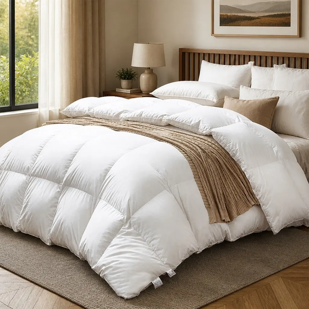 Goose Down Feather Quilt Double 500GSM All Season Lightweight Breathable