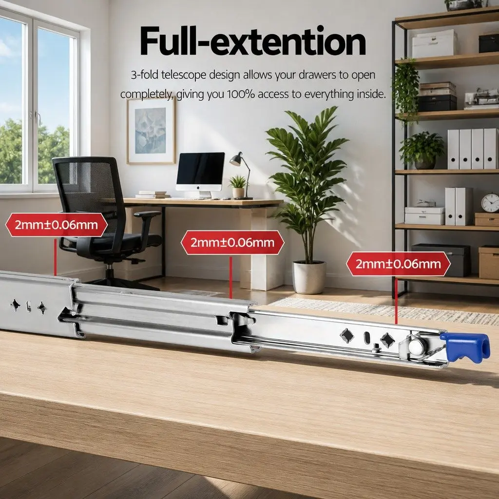 Heavy Duty Drawer Slides 750-1500mm Full Extension Locking 115kg Capacity Silver