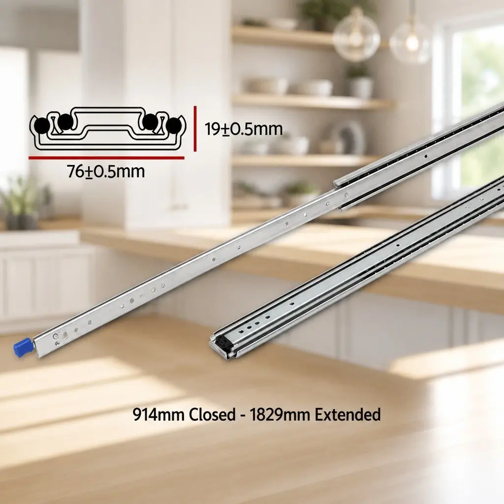 Heavy Duty Drawer Slides 914-1829mm Full Extension Locking 227kg Steel Rails