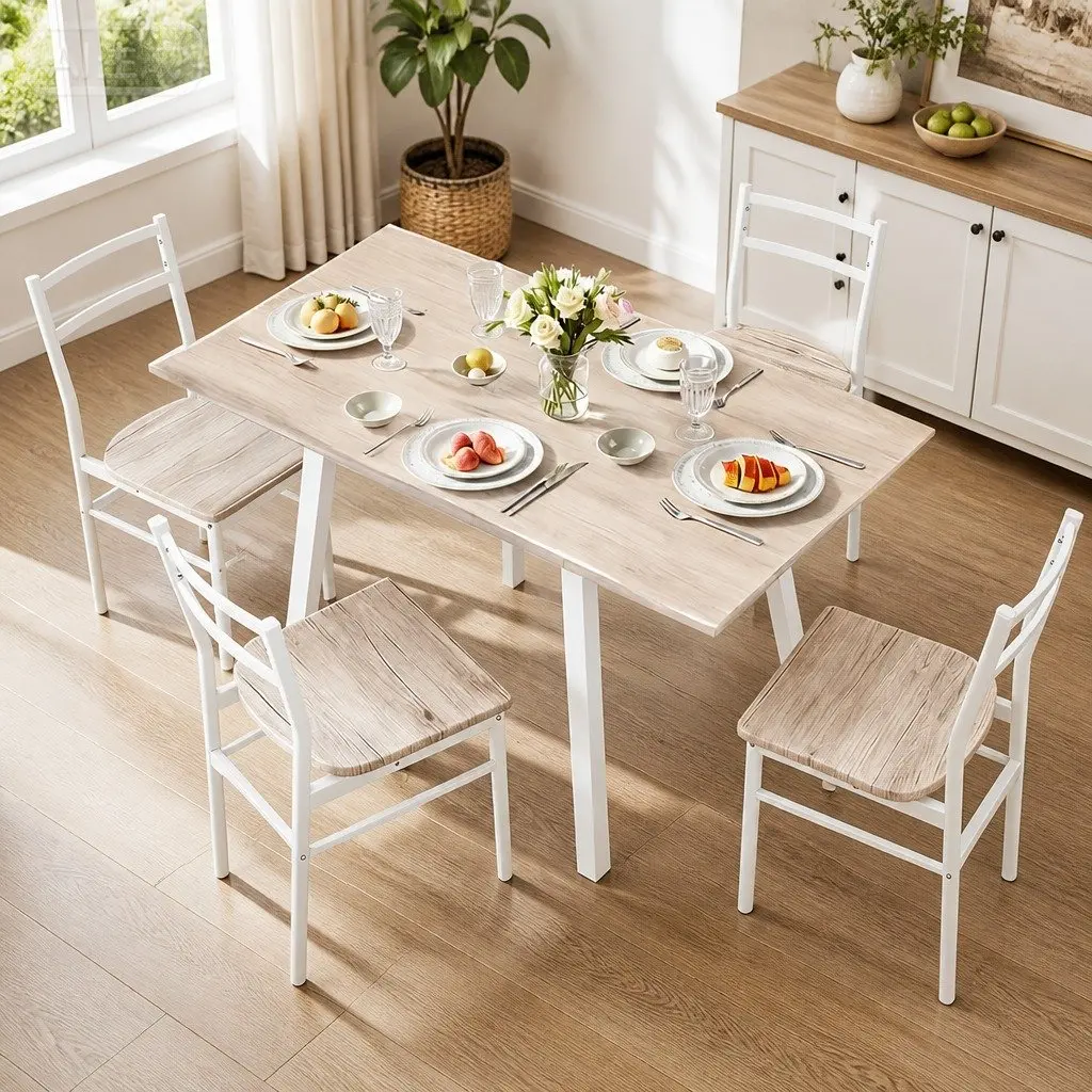 Dining Table and Chairs Set 5 Piece Foldable Kitchen Furniture Space-Saving Compact