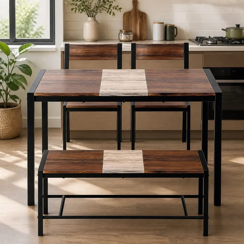 Dining Table and Chairs Set of 4 with Bench Kitchen Furniture Space-Saving