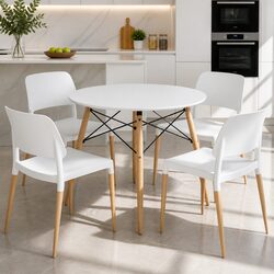 Elevate Your Dining Experience with This White Table and Chairs Set