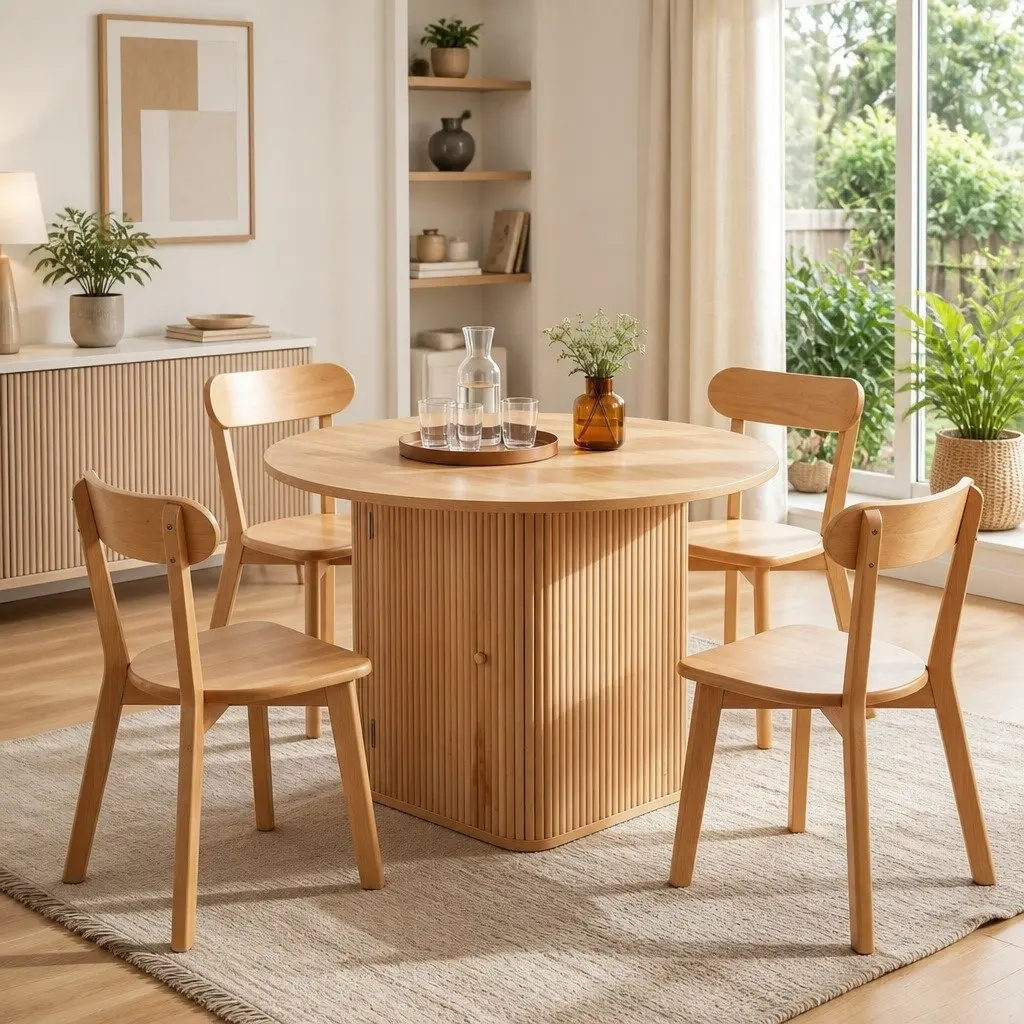 4-Seater Dining Set 100cm Square Table and Chairs Pine Wood with Under-Table Storage