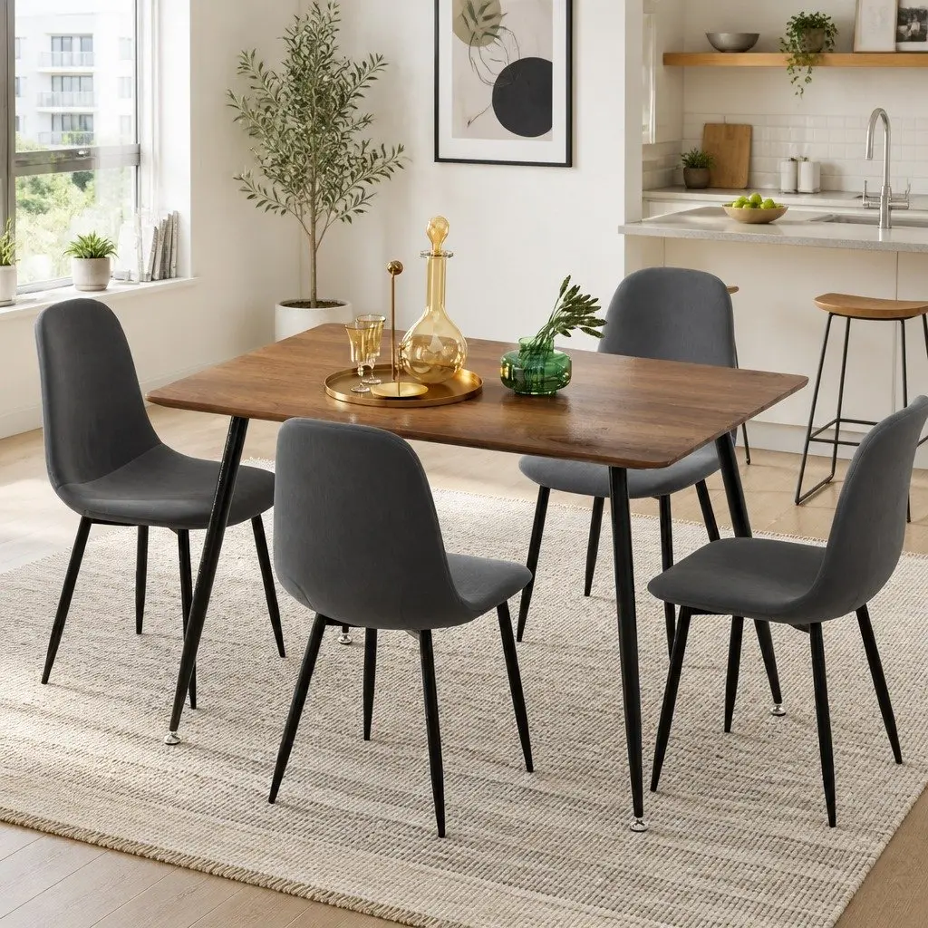 Dining Set 5 Piece Industrial Style MDF Tabletop Metal Legs Grey Oak