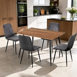 Dining Table and 4 Chairs Set Grey Velvet Industrial Style Dinner Furniture
