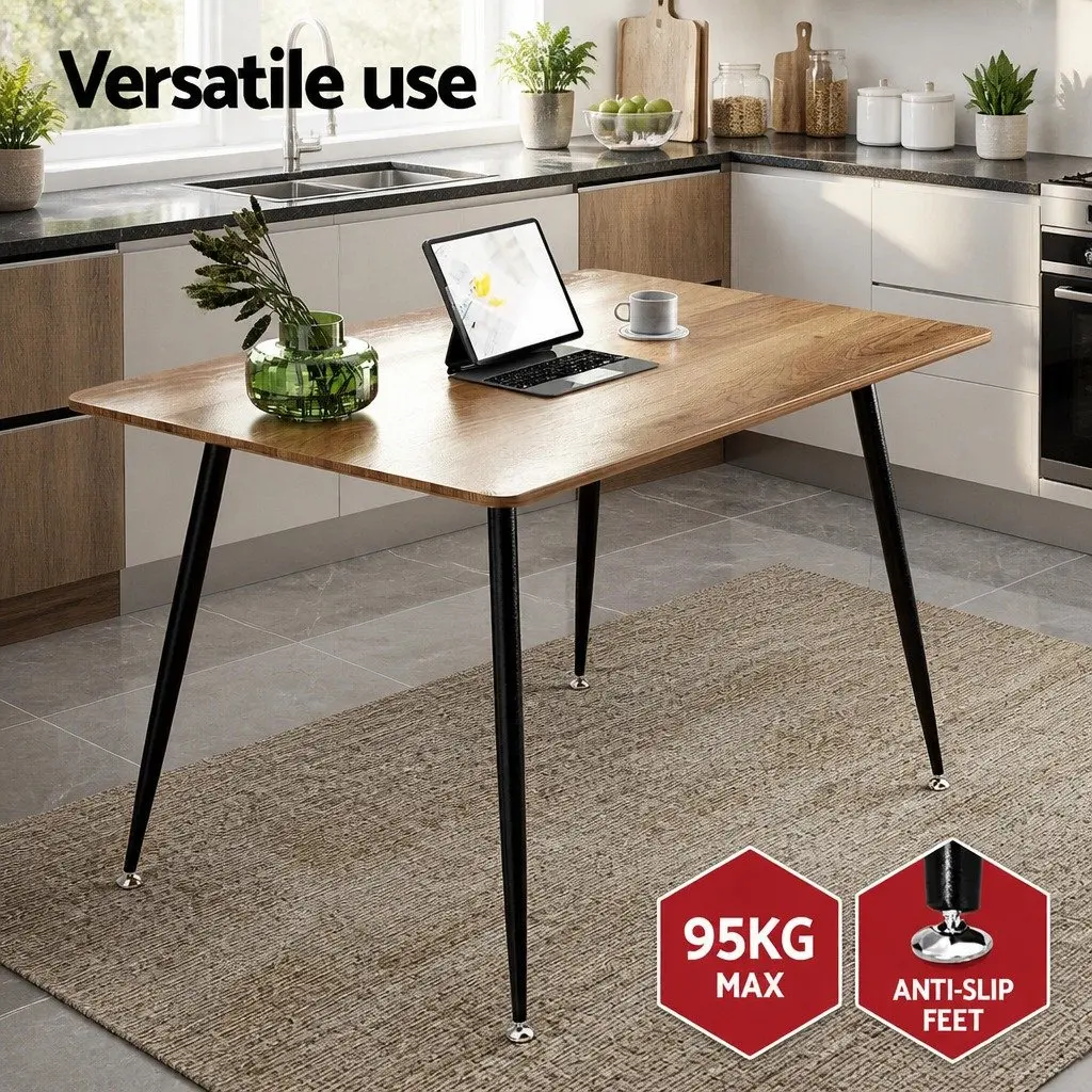 Dining Table and 4 Chairs Set 120cm Wood Grain Top Industrial Style with Velvet Upholstered Chairs