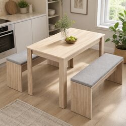 3 Piece Dining Set 120cm Table with 2 Upholstered Chairs Modern Kitchen Suite