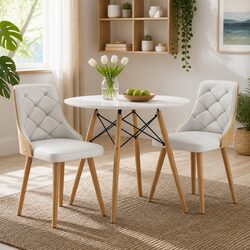 Compact 90cm Round Dining Set with Two Chairs in White