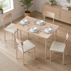 5-Piece Dining Set Compact Kitchen Table and Chairs Beige Natural Wood