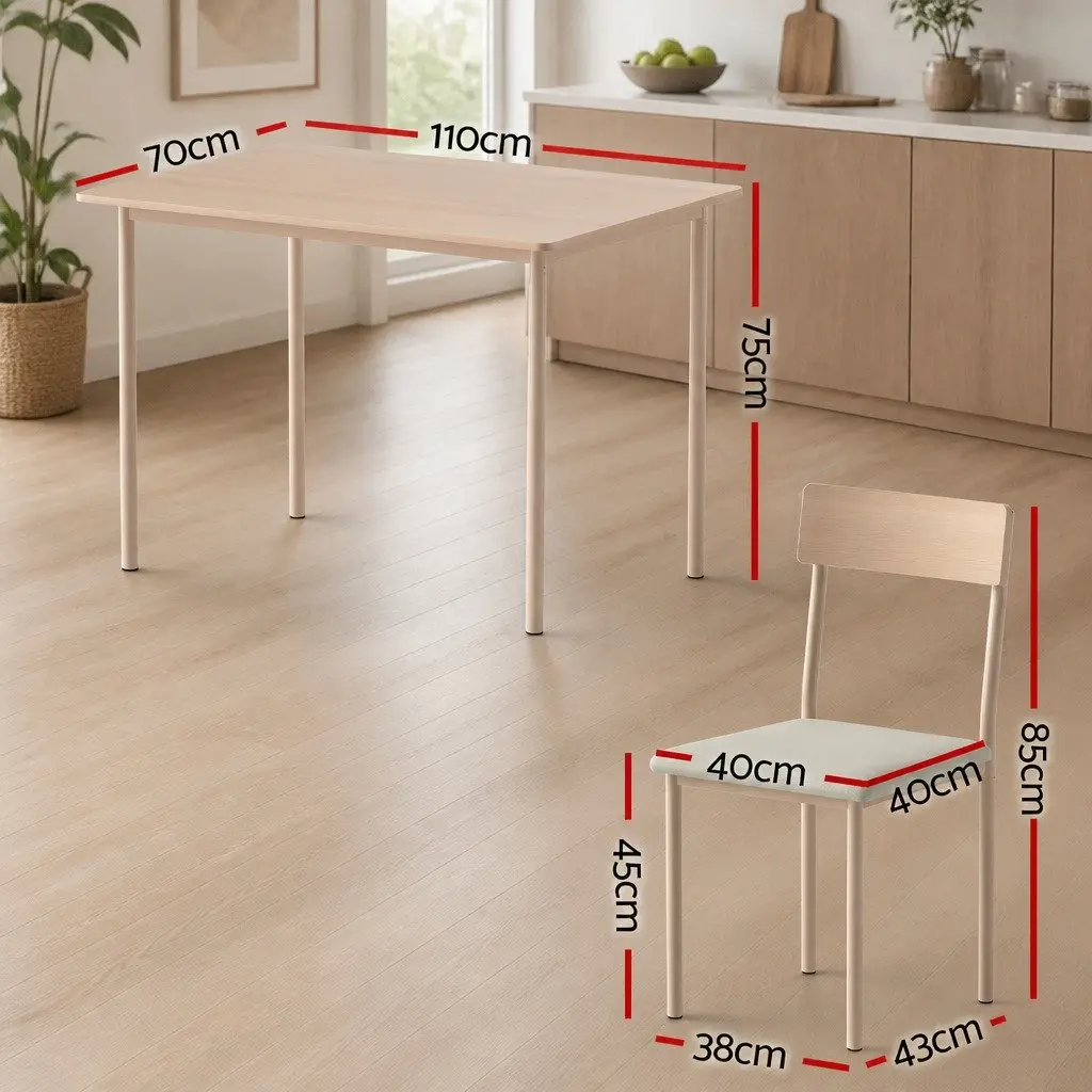 Dining Set Natural Beige Wood 5 Piece Kitchen Table and Chairs with Padded Fabric Seats and Metal Frame