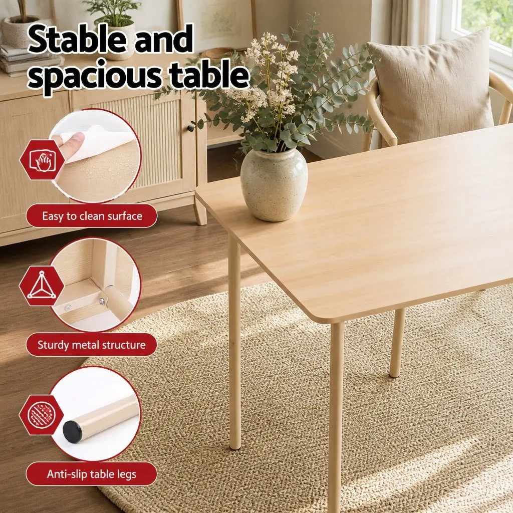 Dining Set Natural Beige Wood 5 Piece Kitchen Table and Chairs with Padded Fabric Seats and Metal Frame