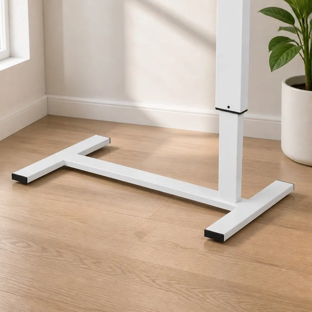 Height Adjustable Sofa Bed Side Table 65-93cm Gas Lift Mechanism with Wheels White